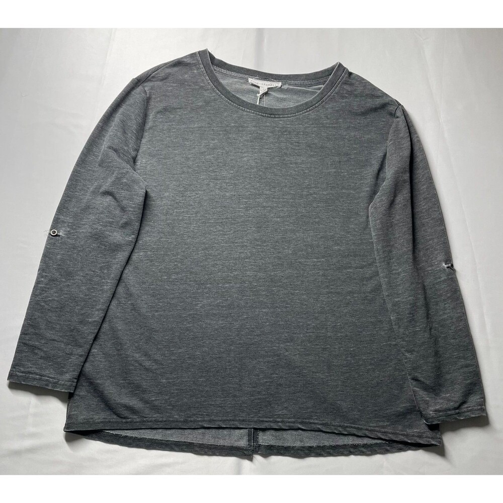 Jane + Delancey Top Womens XL Gray Roll Tab Sleeve Cotton Blend NWT